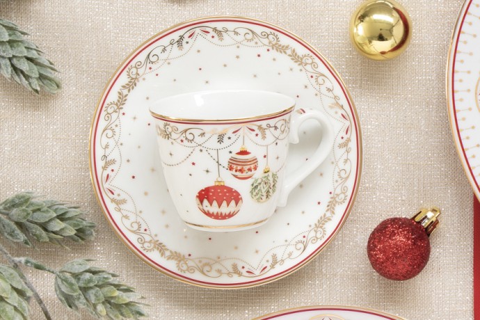 Пара кофейная, 2 перс, 4 пр, 80 мл, фарфор P, белая, Новогодние шары, Christmas Eve, Easy Life