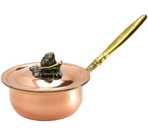 Сотейник медный с луж. с крышкой "Чеснок" с резной ручкой